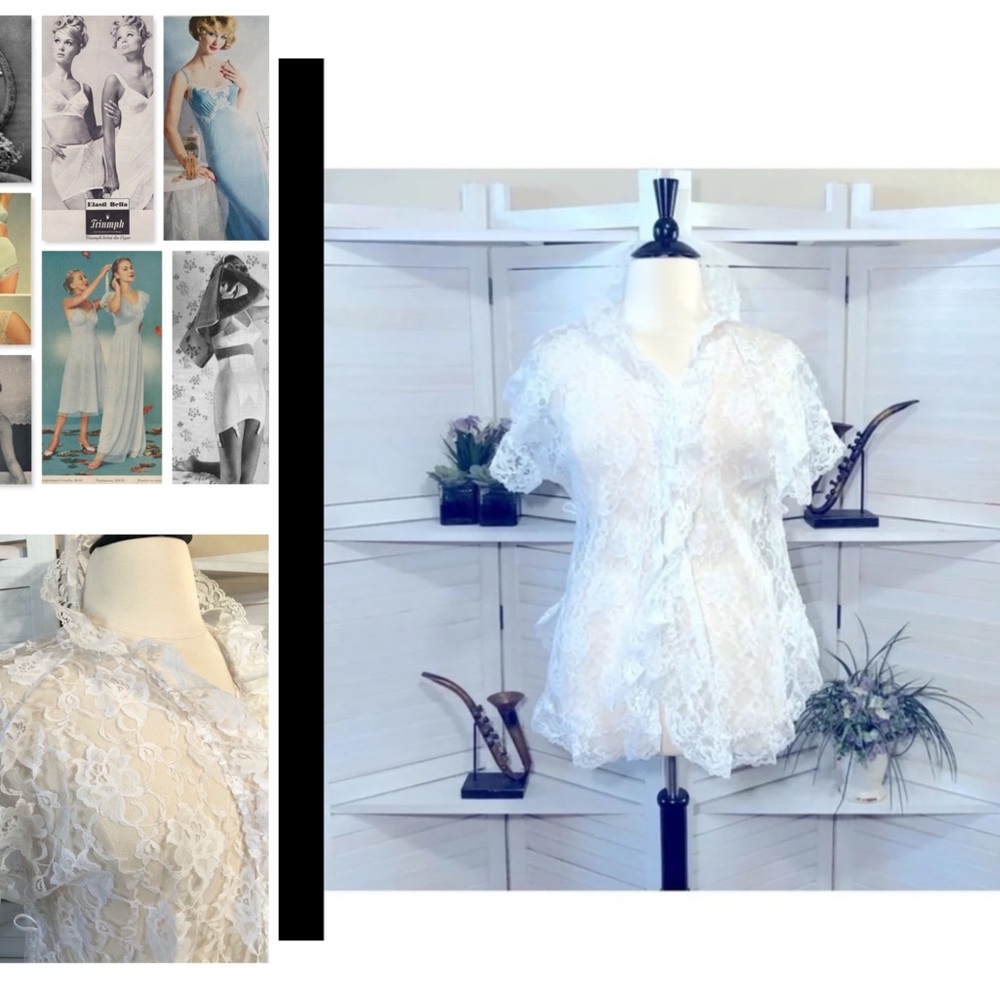 v i n t a g e :: luxury lingerie vtg open lace night cover open wrap slip top